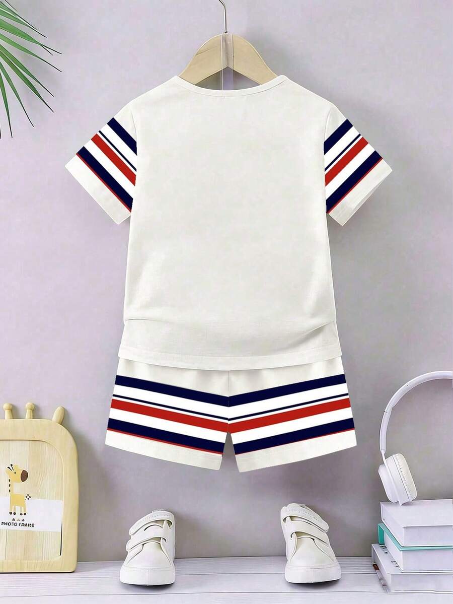 Comfortable Daily Wear Colorful Striped Coconut Tree Set for Toddler Boys
