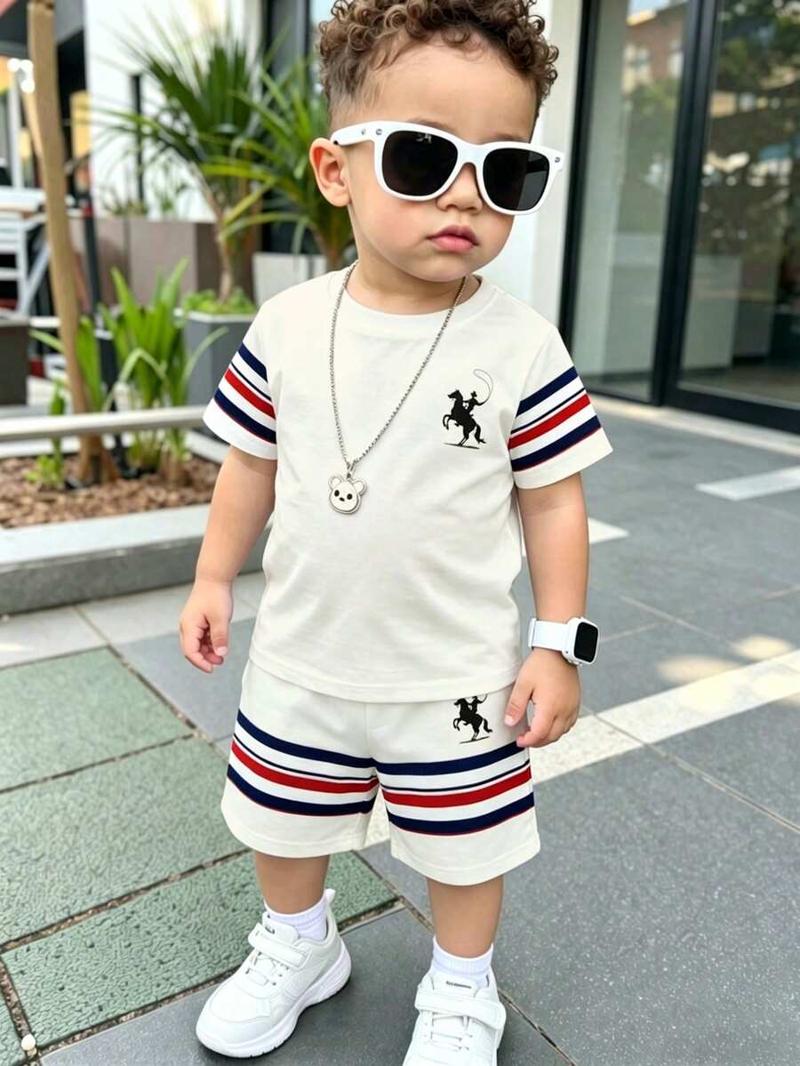 Comfortable Daily Wear Colorful Striped Coconut Tree Set for Toddler Boys