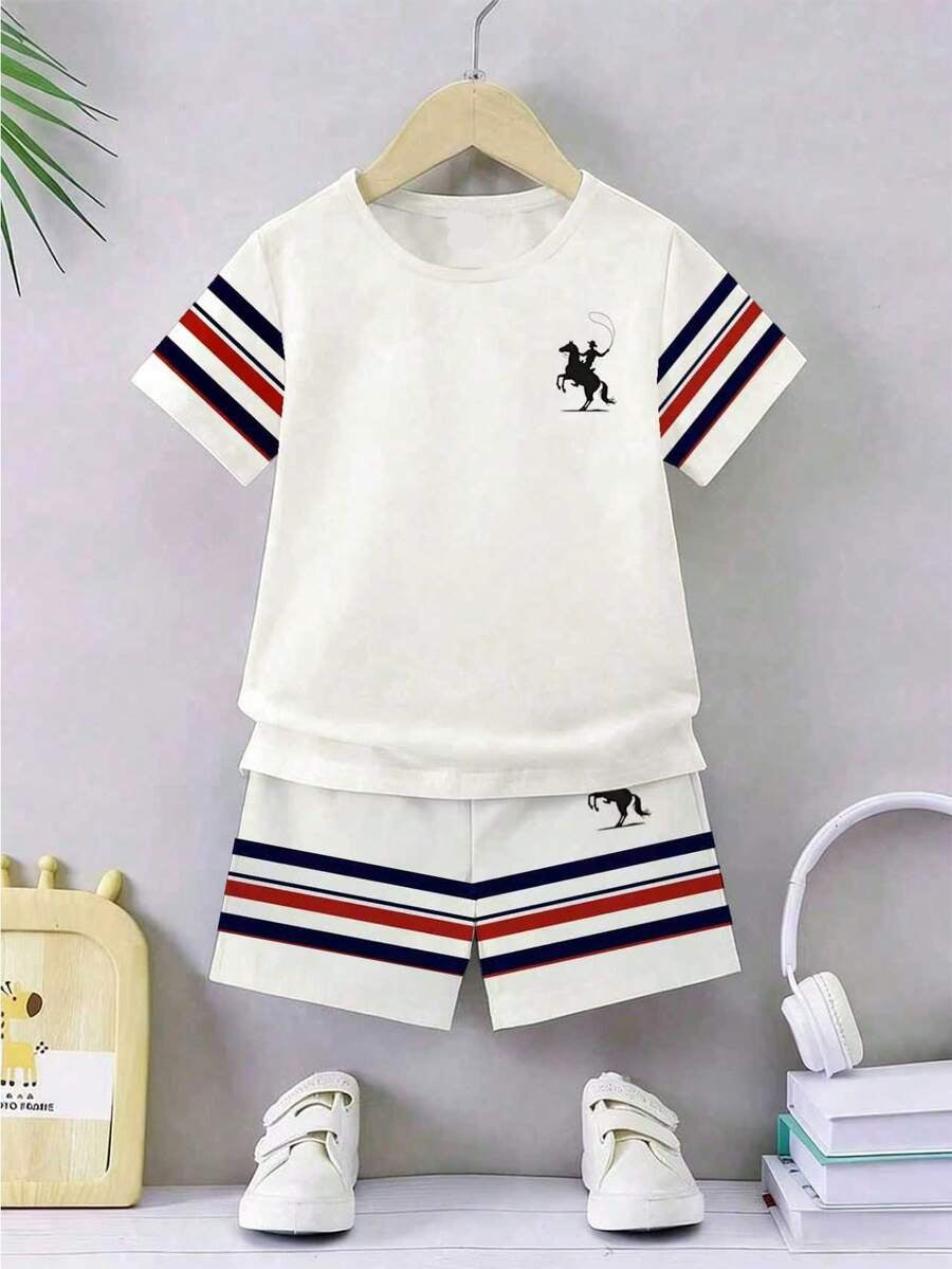 Comfortable Daily Wear Colorful Striped Coconut Tree Set for Toddler Boys