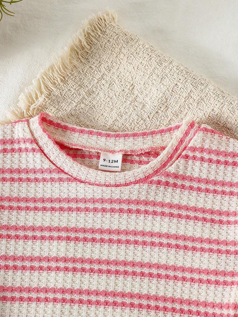 Cute Ruffle Sleeve Outfit Set For Little Girls Colorful Striped Clothing