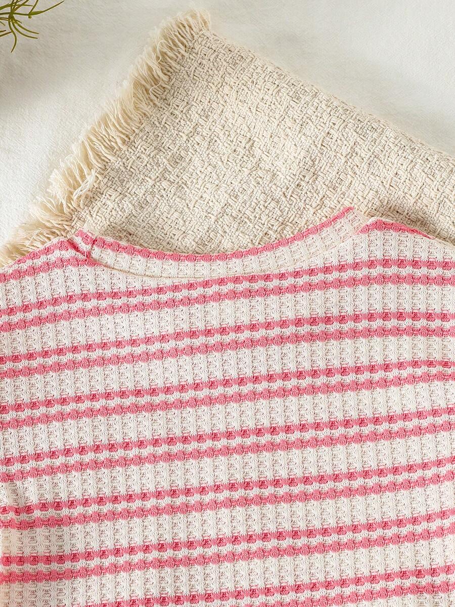 Cute Ruffle Sleeve Outfit Set For Little Girls Colorful Striped Clothing
