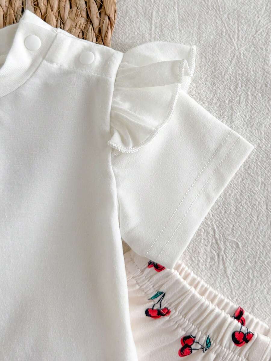 Baby Girl Strawberry Print T Shirt and Pants Set for Cute Summer Daily Wear