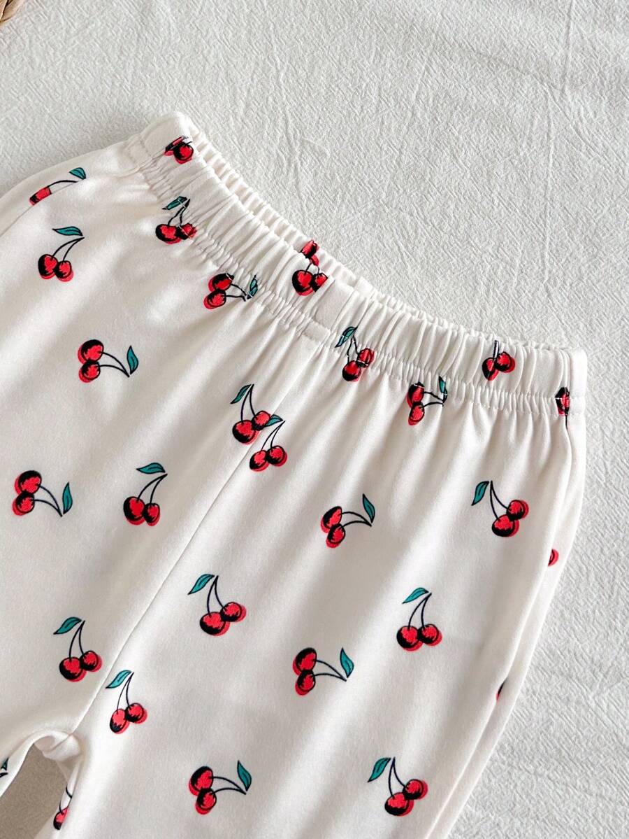 Baby Girl Strawberry Print T Shirt and Pants Set for Cute Summer Daily Wear