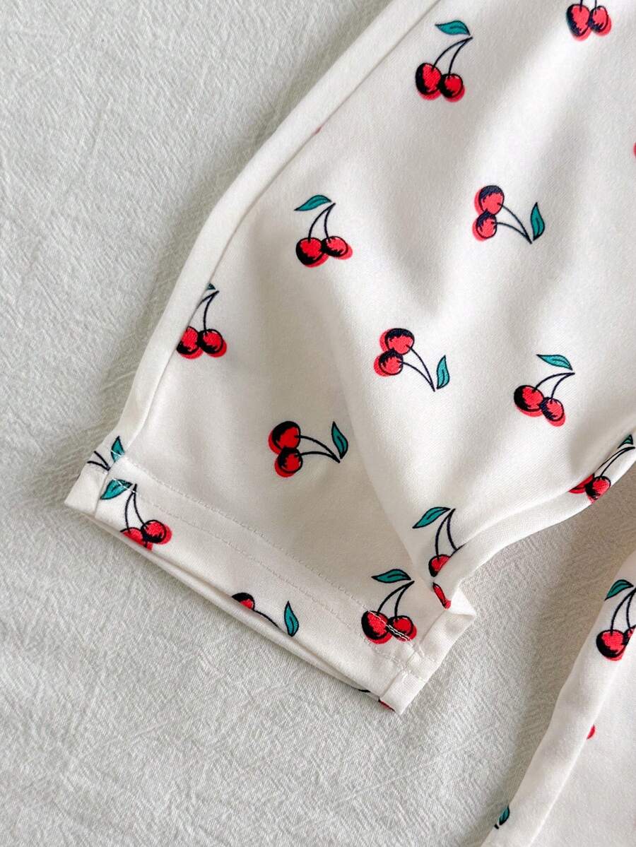 Baby Girl Strawberry Print T Shirt and Pants Set for Cute Summer Daily Wear