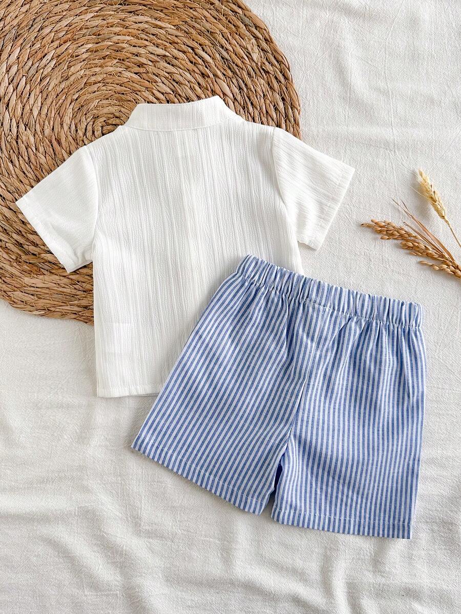 2PCS Baby Boy Gentleman Style Shirt and Shorts Set for Stylish Summer Daily Wear