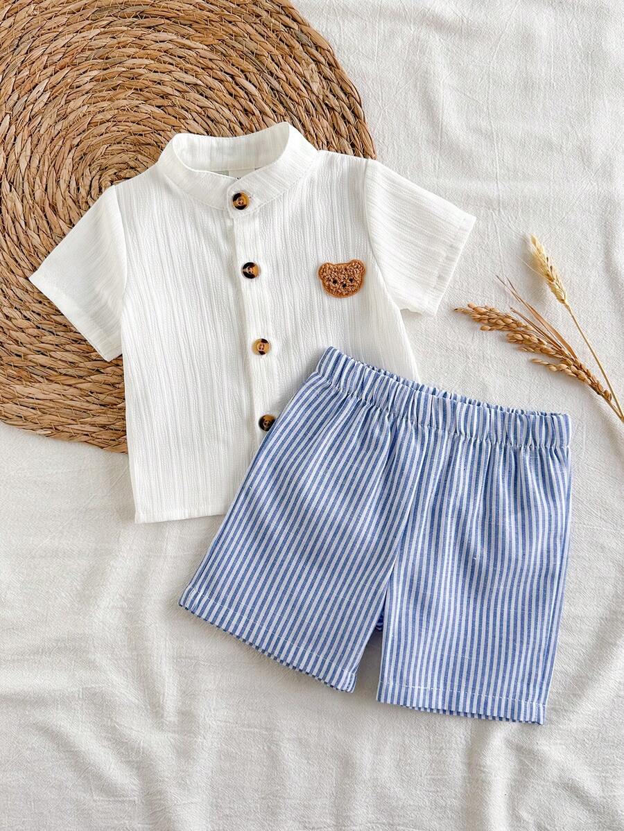 2PCS Baby Boy Gentleman Style Shirt and Shorts Set for Stylish Summer Daily Wear