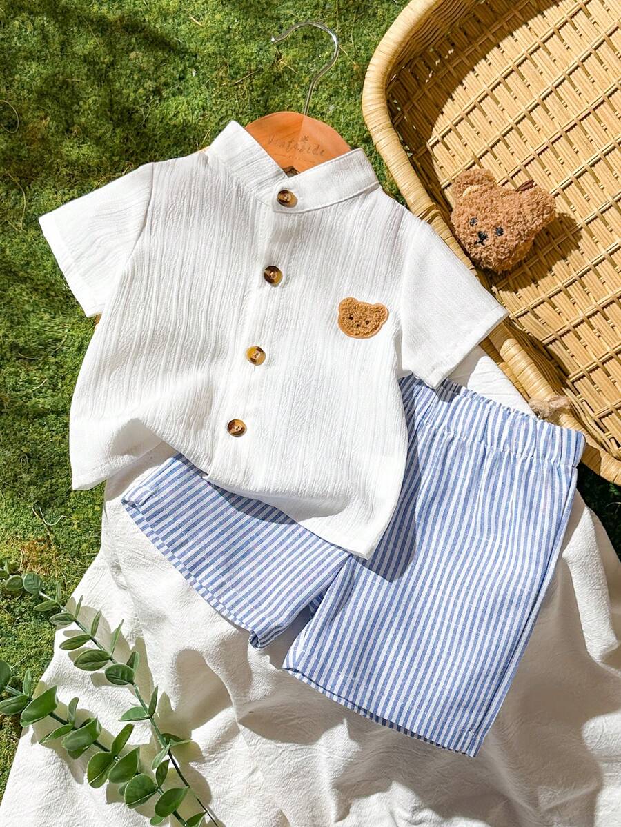 2PCS Baby Boy Gentleman Style Shirt and Shorts Set for Stylish Summer Daily Wear