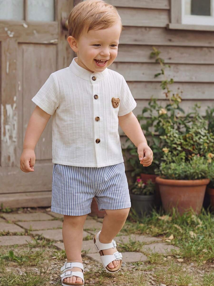 2PCS Baby Boy Gentleman Style Shirt and Shorts Set for Stylish Summer Daily Wear