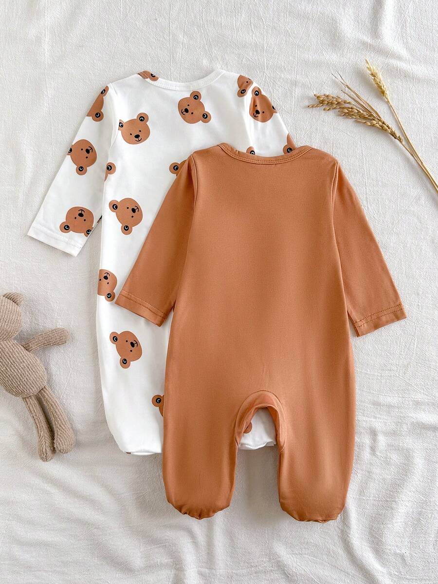 2PCS Baby Elephant Print Long Sleeve Romper Set for Cozy Autumn and Winter Wear