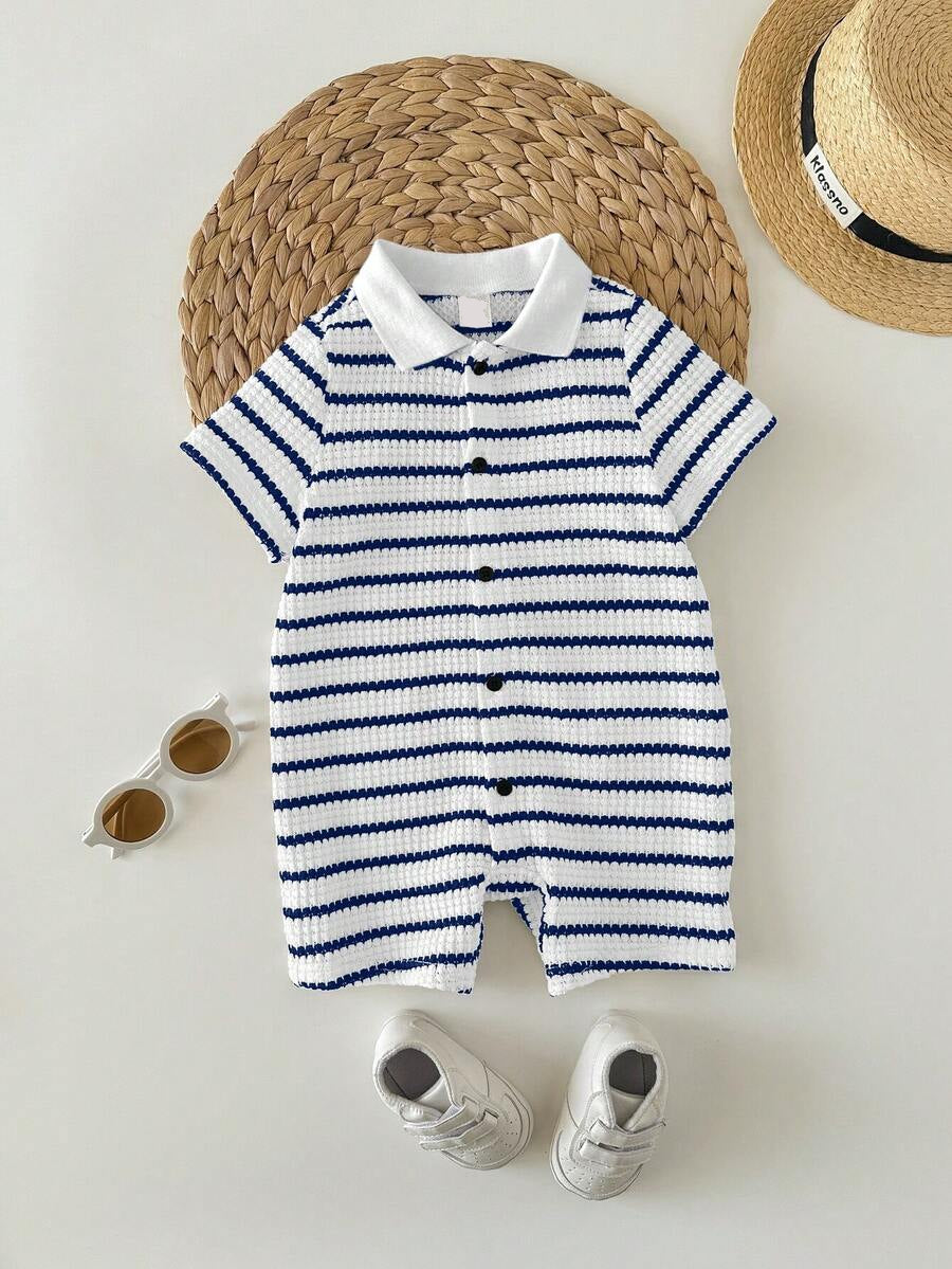 Baby Boy Plaid Short Sleeve Romper Formal Summer Outfit for Birthday Party Christening and Special Occasions