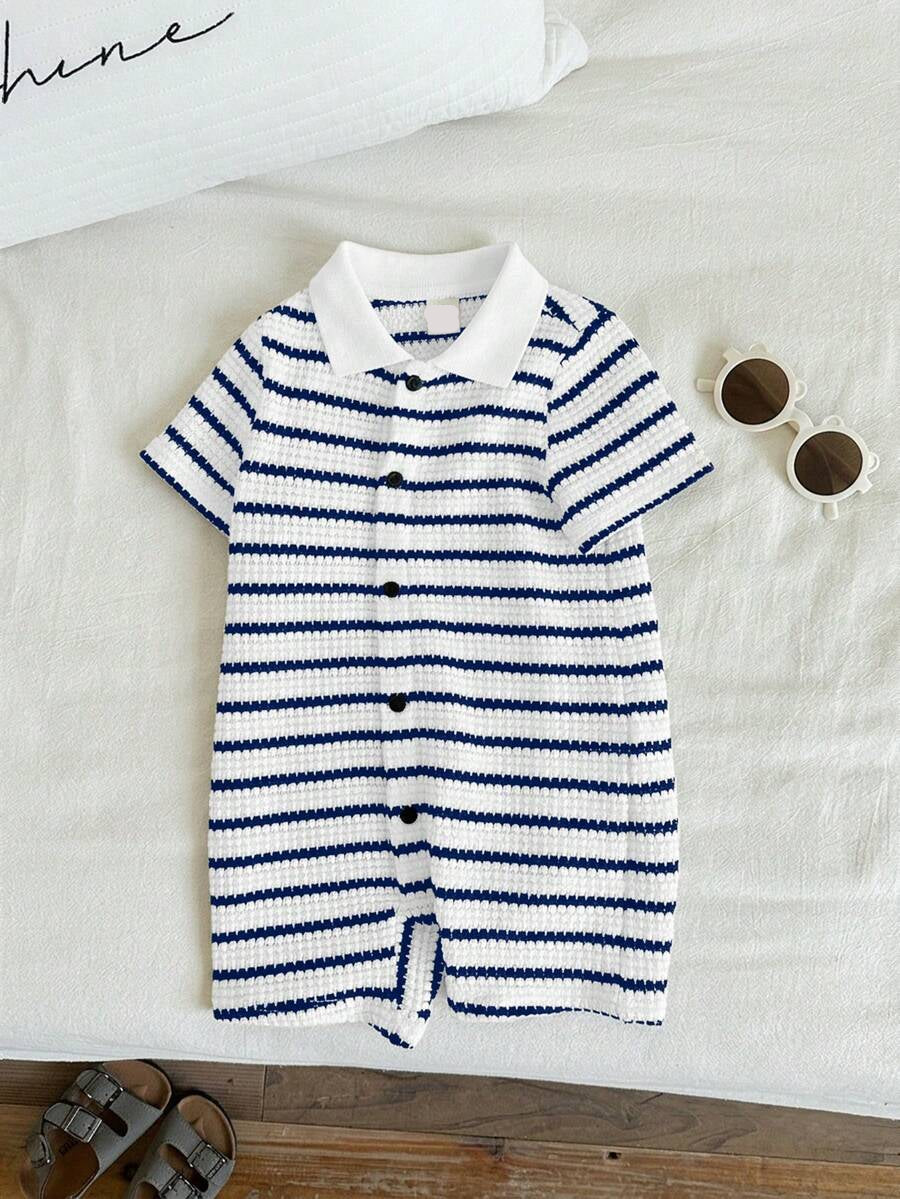 Baby Boy Plaid Short Sleeve Romper Formal Summer Outfit for Birthday Party Christening and Special Occasions