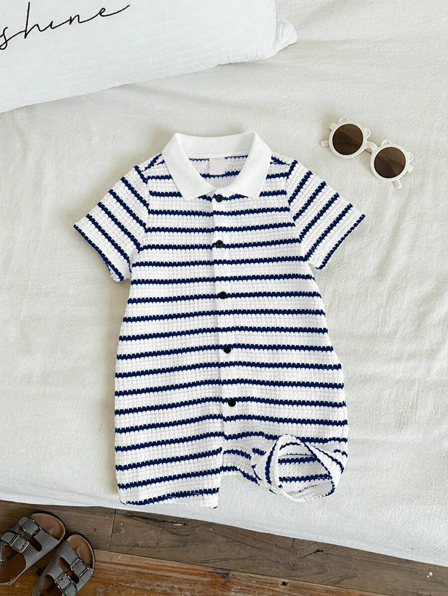 Baby Boy Plaid Short Sleeve Romper Formal Summer Outfit for Birthday Party Christening and Special Occasions