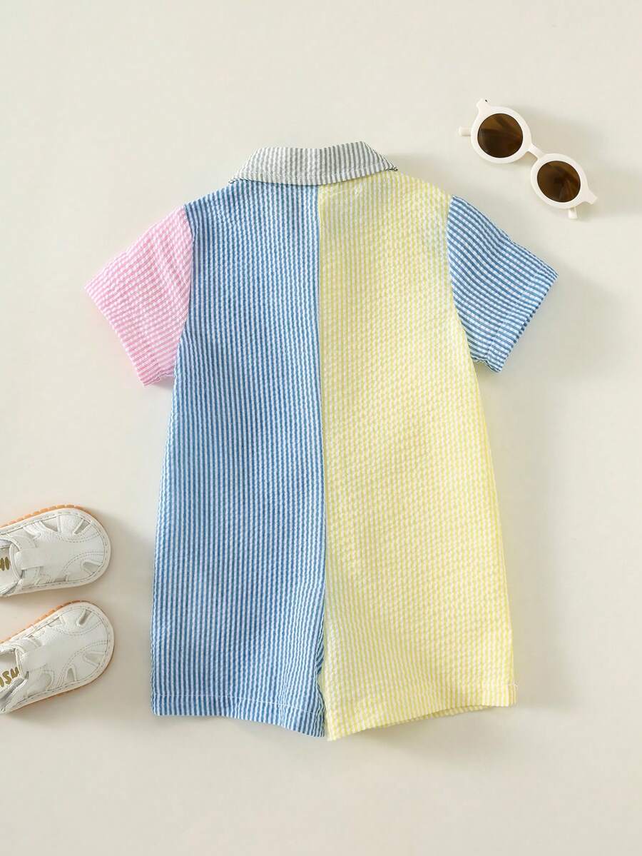 Newborn Baby Striped Polo Collar Short Sleeve Romper 2 Piece Outfit Set for Birthday Party Wedding Baby Shower