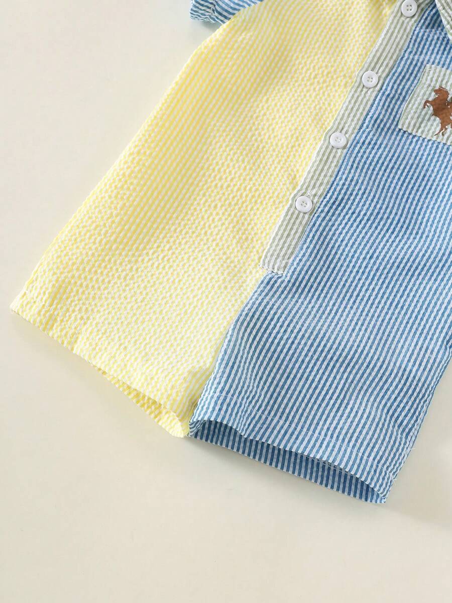 Newborn Baby Striped Polo Collar Short Sleeve Romper 2 Piece Outfit Set for Birthday Party Wedding Baby Shower