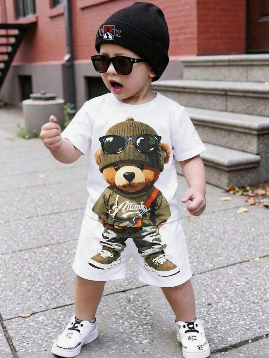Cute Cartoon Car and Animal Pattern 2pcs Summer Suit for Boys