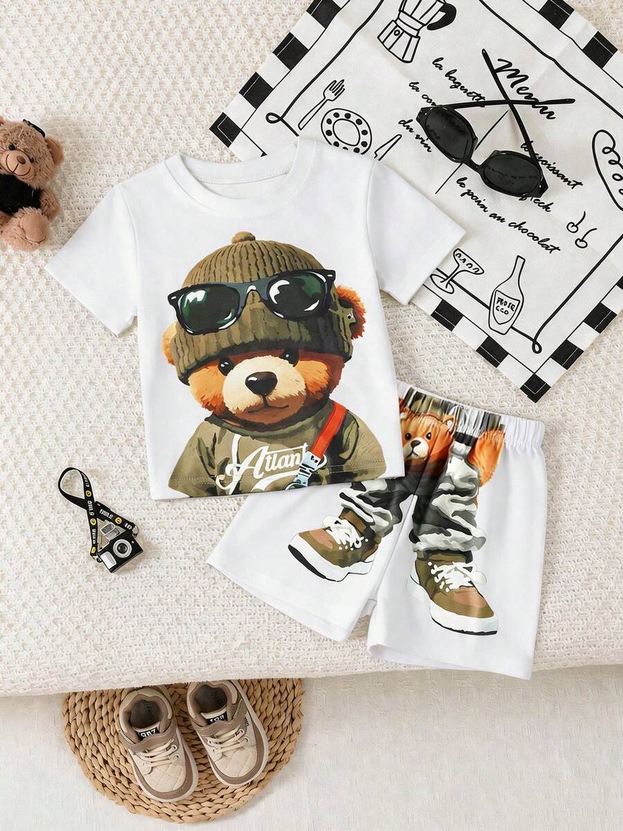 Cute Cartoon Car and Animal Pattern 2pcs Summer Suit for Boys