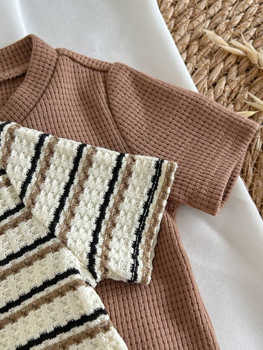 Striped Bodysuit and Shorts 4 Piece Outfit Set for Cute Summer Daily Wear
