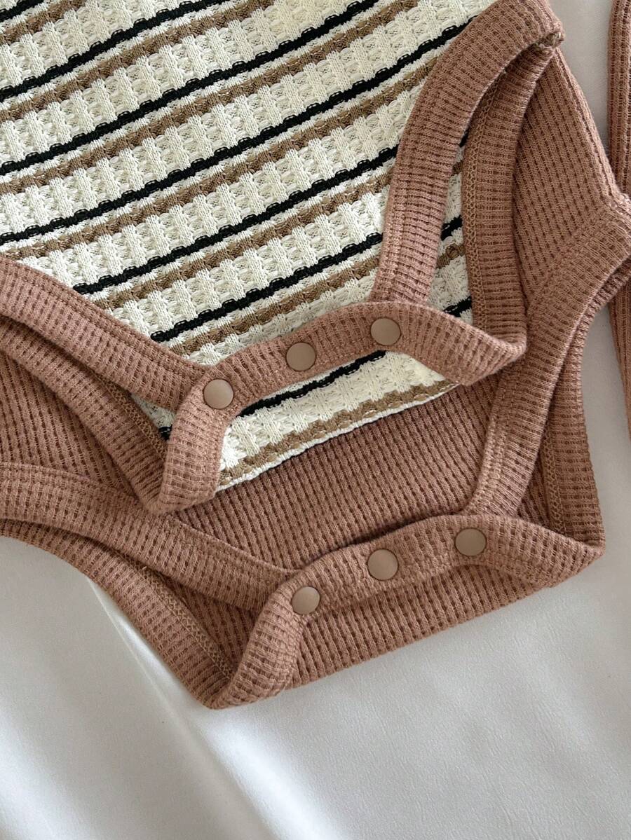 Striped Bodysuit and Shorts 4 Piece Outfit Set for Cute Summer Daily Wear