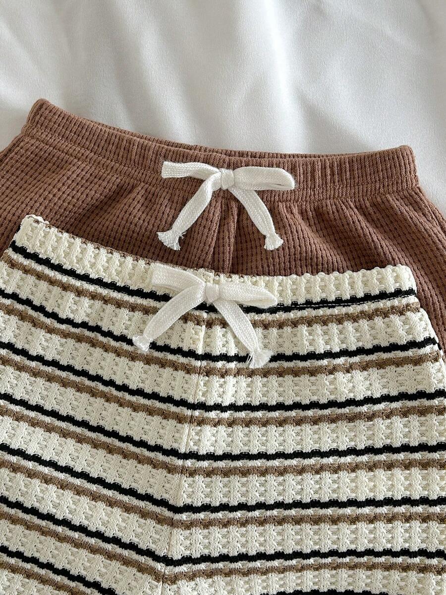 Striped Bodysuit and Shorts 4 Piece Outfit Set for Cute Summer Daily Wear