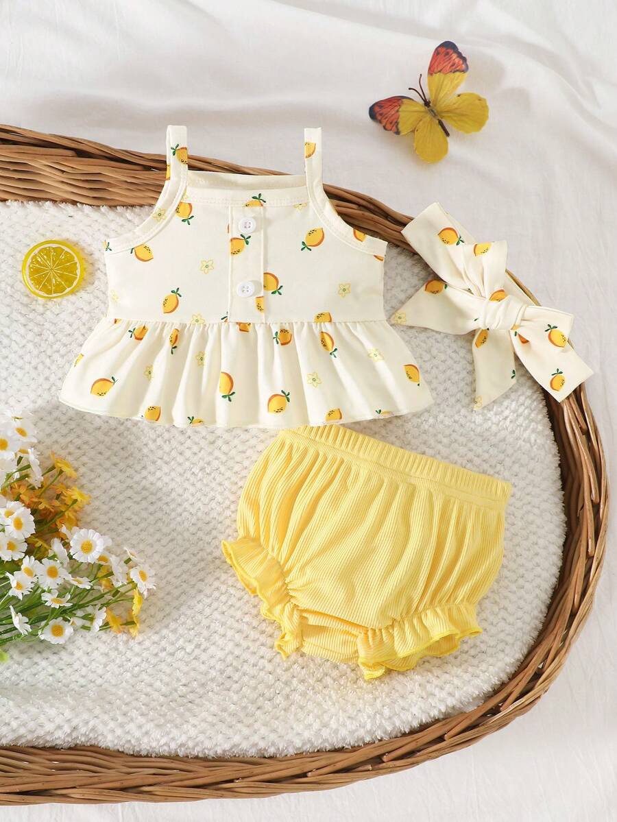 Baby Girl Heart Print Camisole Top and Shorts Set for Cute Summer Daily Wear