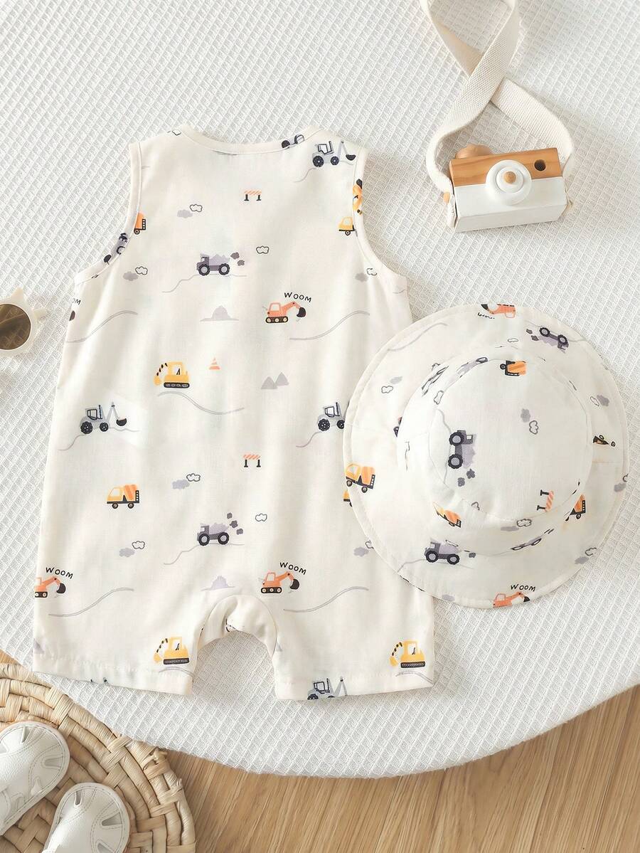 Baby Boy White Sleeveless Romper with Pockets Casual Short Jumpsuit for Everyday Wear
