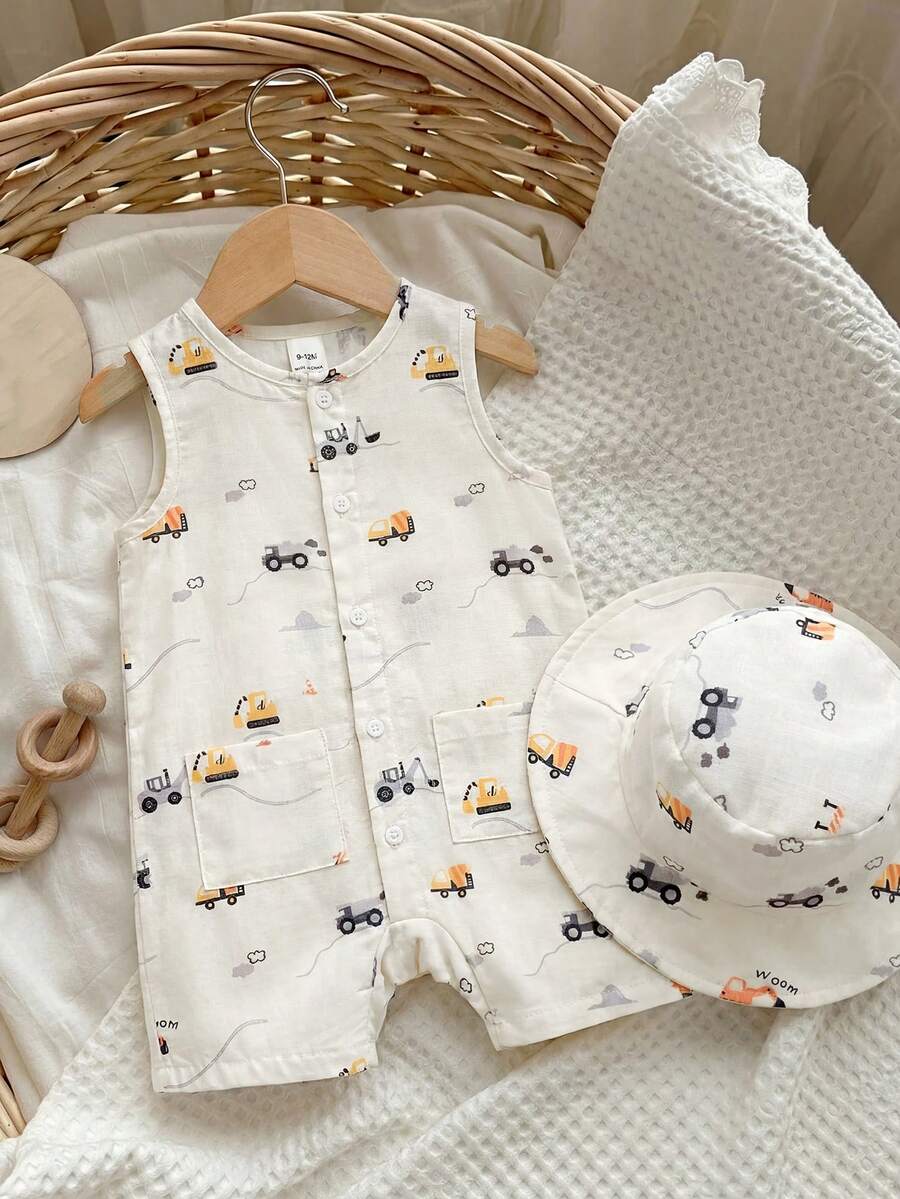 Baby Boy White Sleeveless Romper with Pockets Casual Short Jumpsuit for Everyday Wear