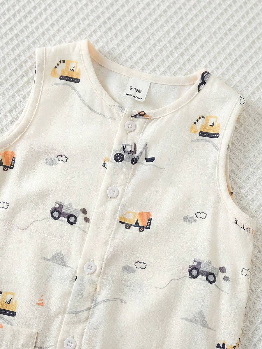 Baby Boy White Sleeveless Romper with Pockets Casual Short Jumpsuit for Everyday Wear