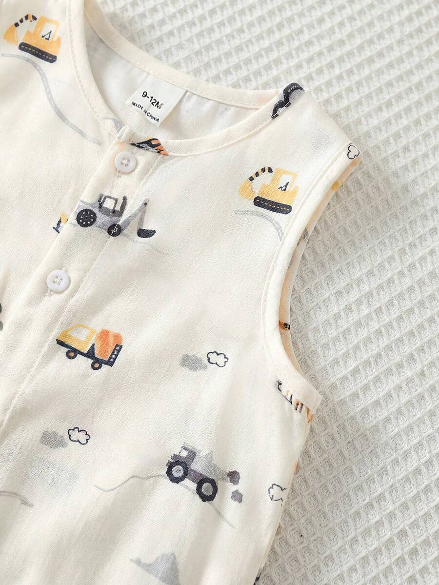 Baby Boy White Sleeveless Romper with Pockets Casual Short Jumpsuit for Everyday Wear