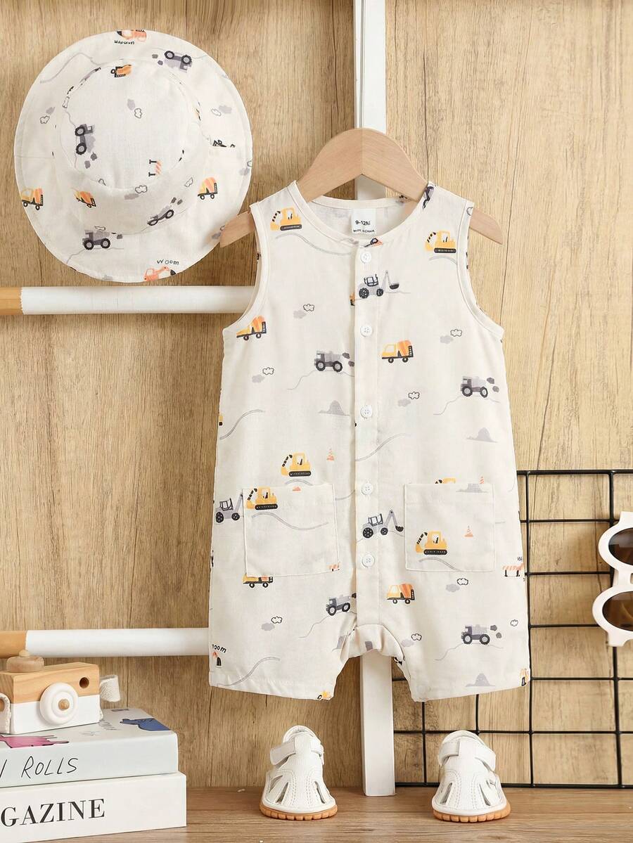 Baby Boy White Sleeveless Romper with Pockets Casual Short Jumpsuit for Everyday Wear