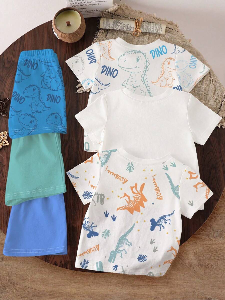 Fashionable 6pcs/Set Baby Boys' Lettering Graphic Tee and Shorts Collection