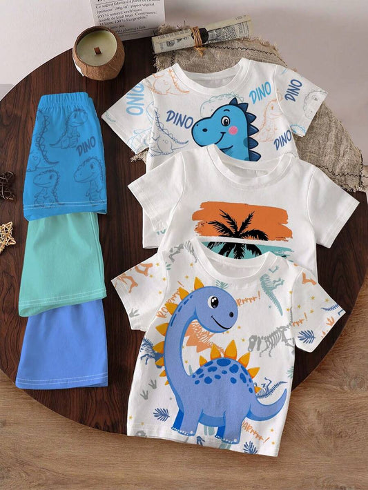 Fashionable 6pcs/Set Baby Boys' Lettering Graphic Tee and Shorts Collection