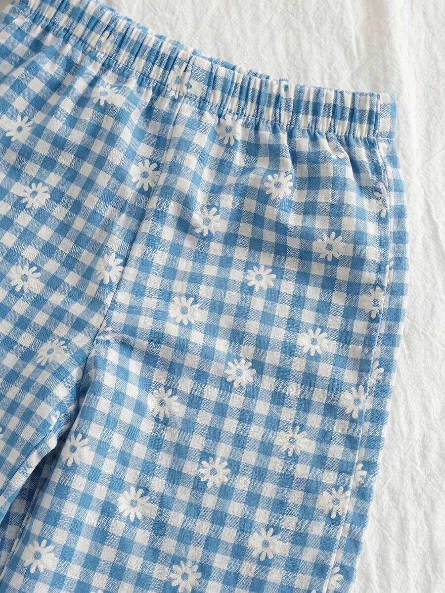 3D Floral T Shirt And Plaid Pants Set For Baby Girls Casual Cute Outfit