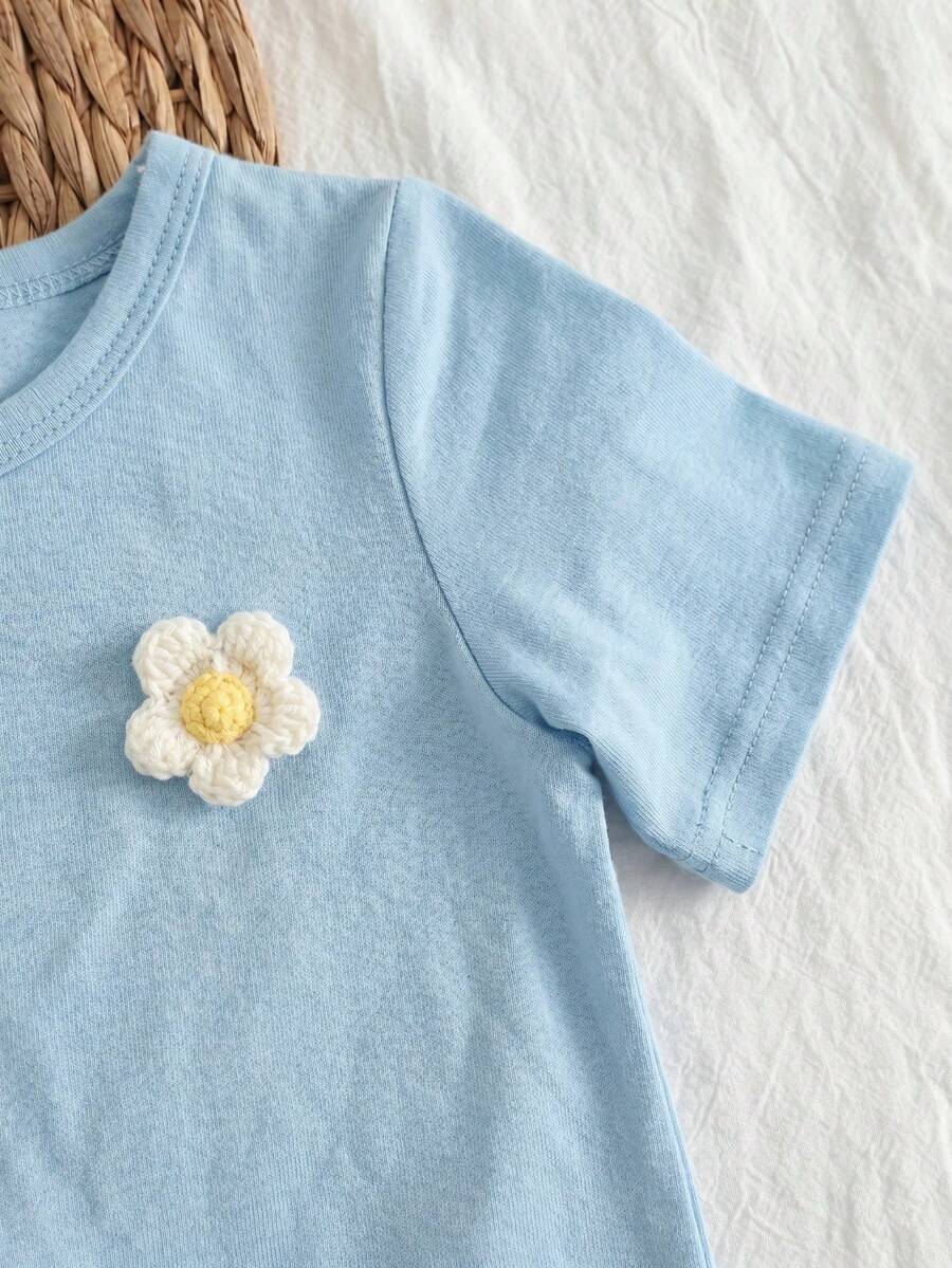 3D Floral T Shirt And Plaid Pants Set For Baby Girls Casual Cute Outfit