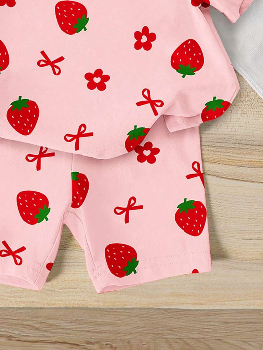 Lemon Fruit & Letter Print Short Sleeve Top and Shorts Set for Baby Girls