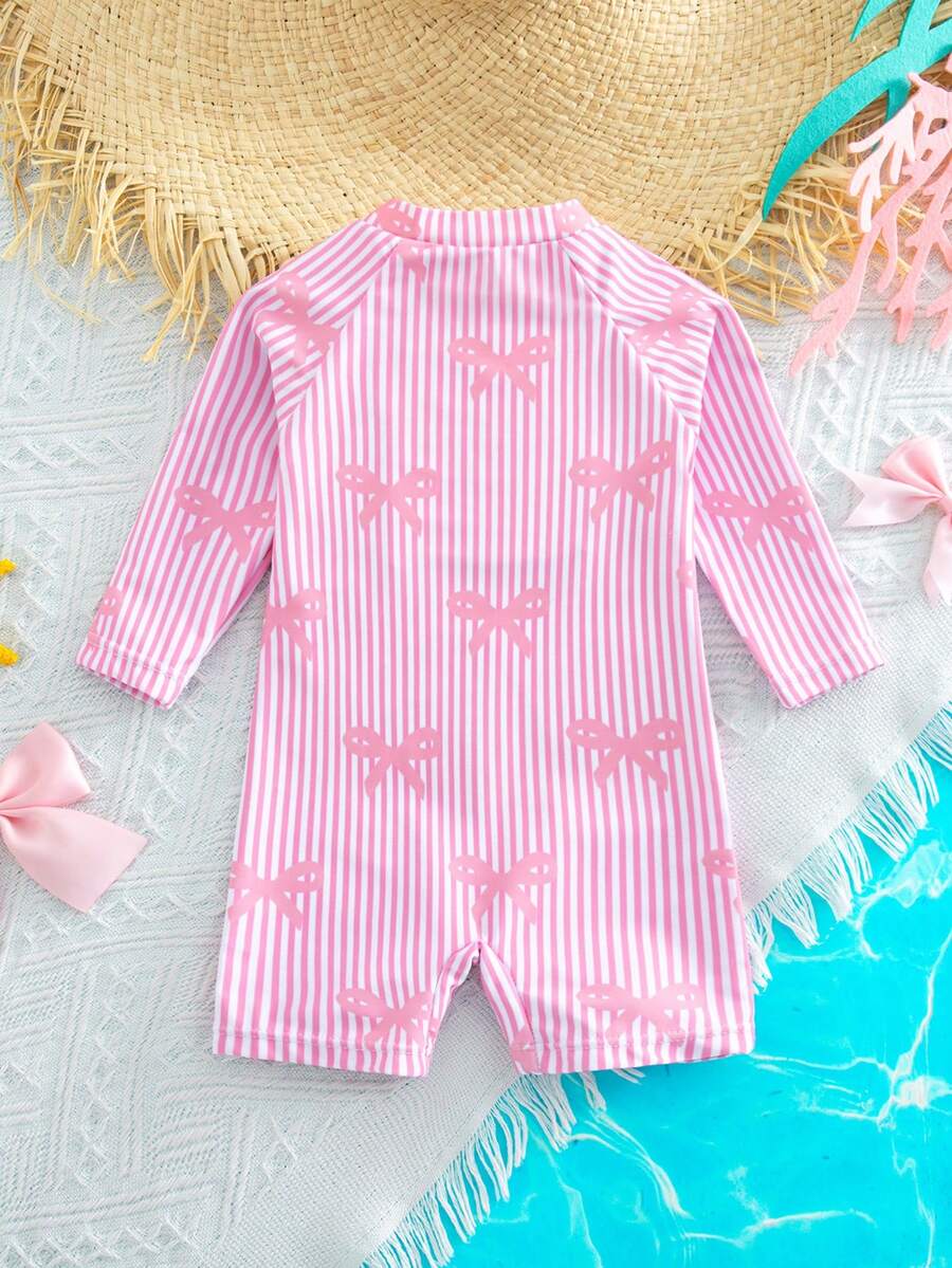 Baby Striped Dolphin Print One-Piece Swimsuit for Beach Vacation and Pool Days