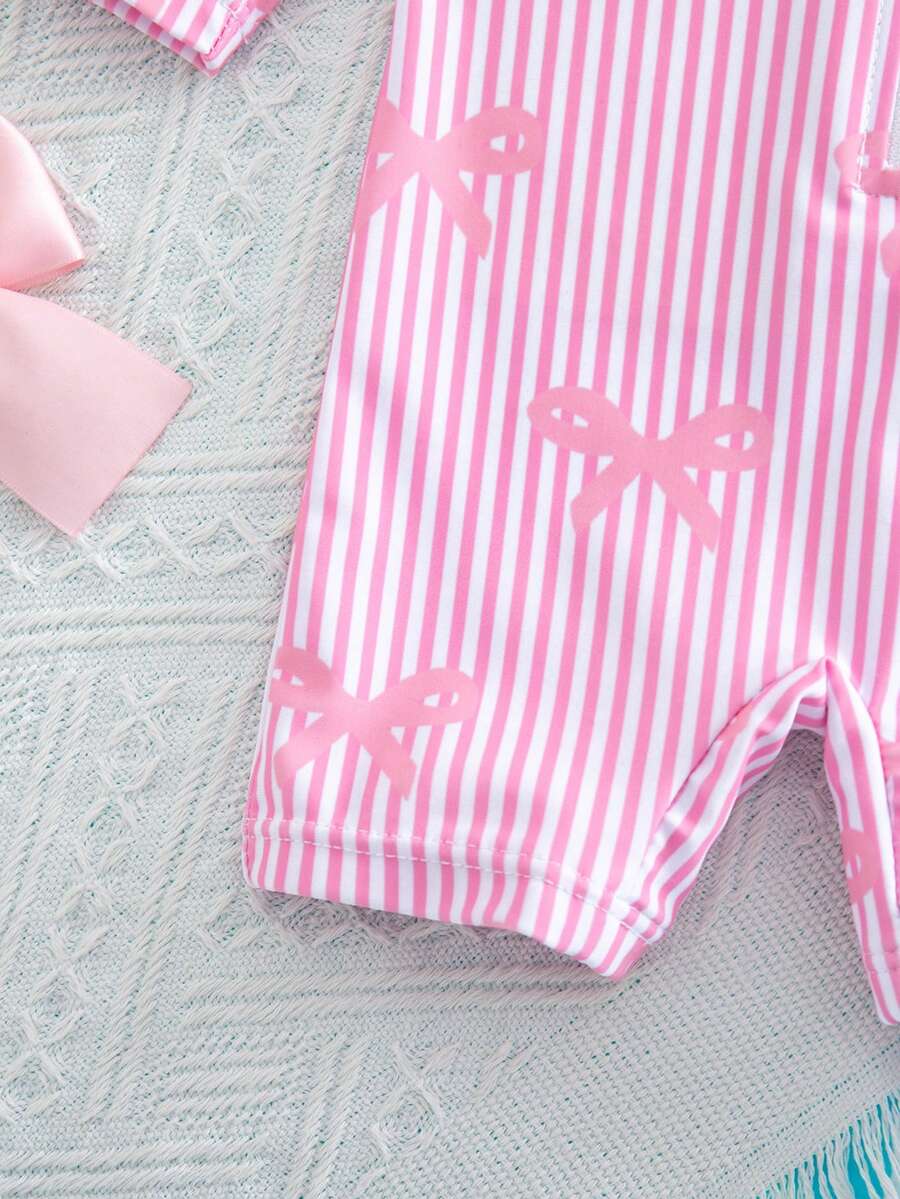 Baby Striped Dolphin Print One-Piece Swimsuit for Beach Vacation and Pool Days