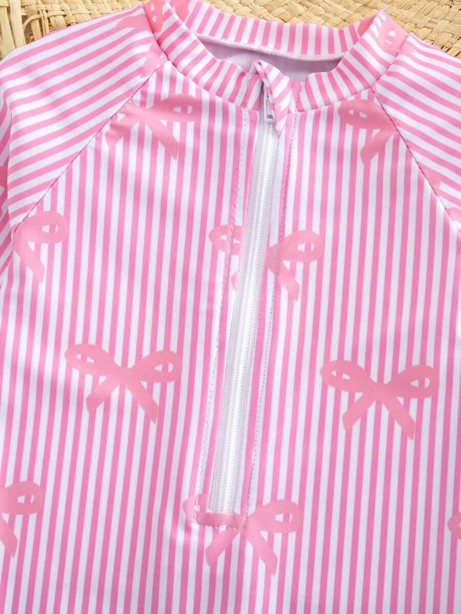 Baby Striped Dolphin Print One-Piece Swimsuit for Beach Vacation and Pool Days