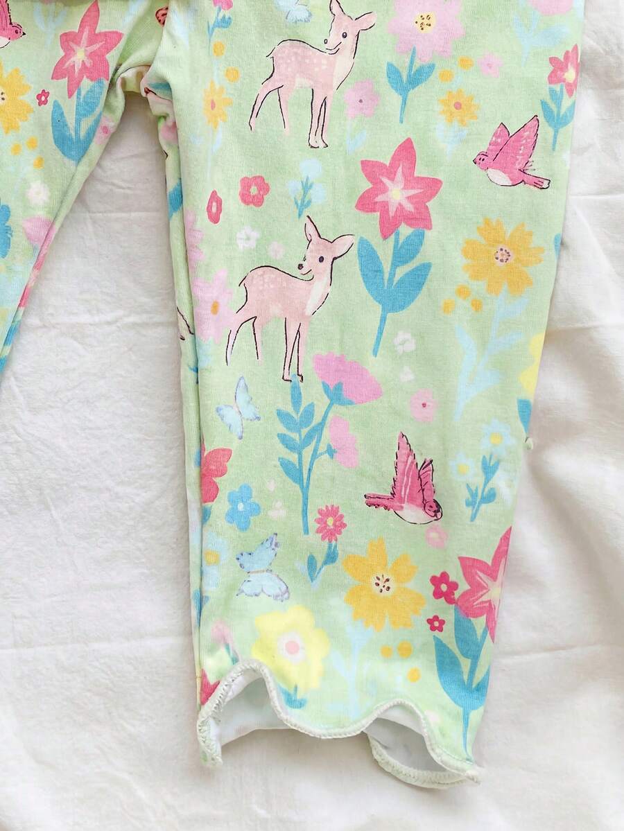 2PCS Baby Daisy Print T-Shirt and Shorts Set for Summer Daily Wear