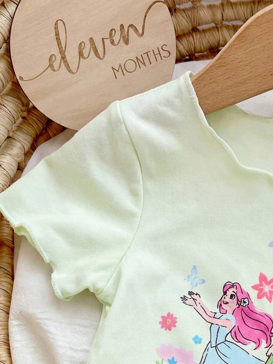 2PCS Baby Daisy Print T-Shirt and Shorts Set for Summer Daily Wear