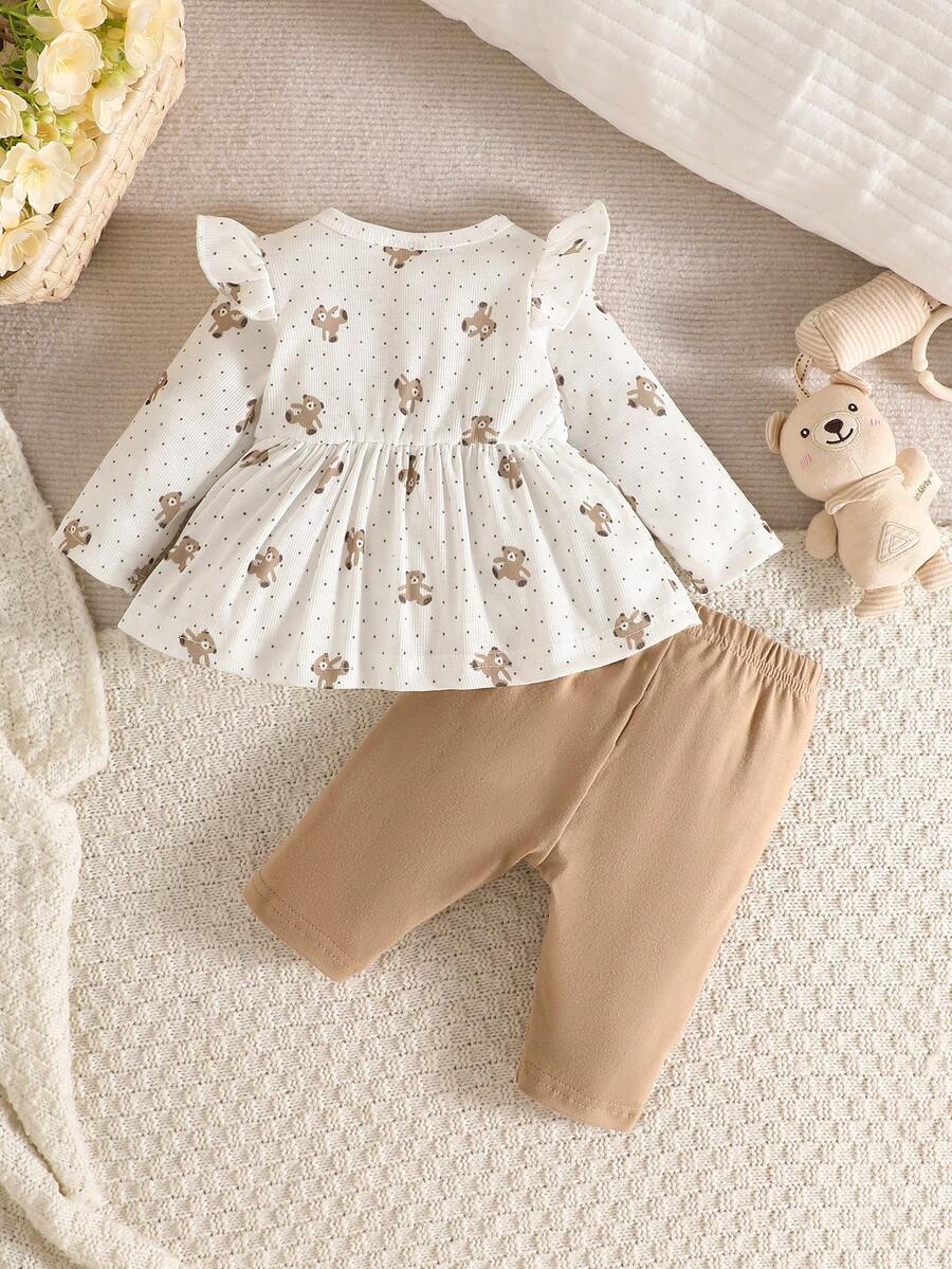 Pink Heart Knit Outfit Set with Bow Detail for Autumn and Spring Wear
