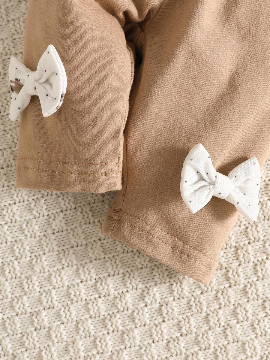 Pink Heart Knit Outfit Set with Bow Detail for Autumn and Spring Wear