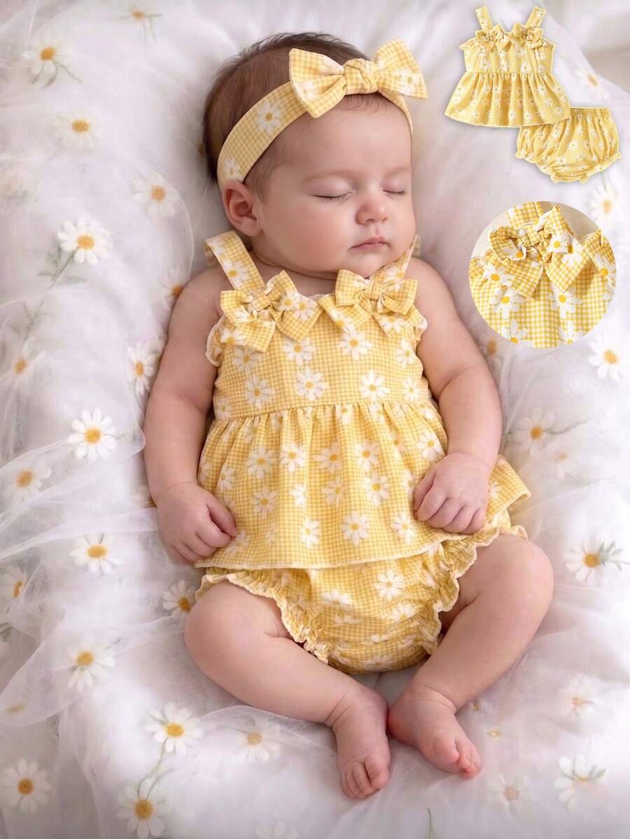2PCS Baby Strawberry Embroidered Strap Top and Shorts Set for Cute Summer Vacations and Photoshoots