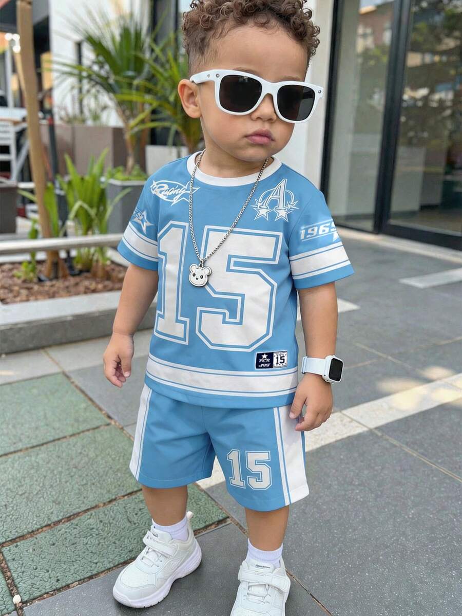 Baby Boy Brave Text Graphic Print T Shirt and Shorts Casual Summer Outfit Set
