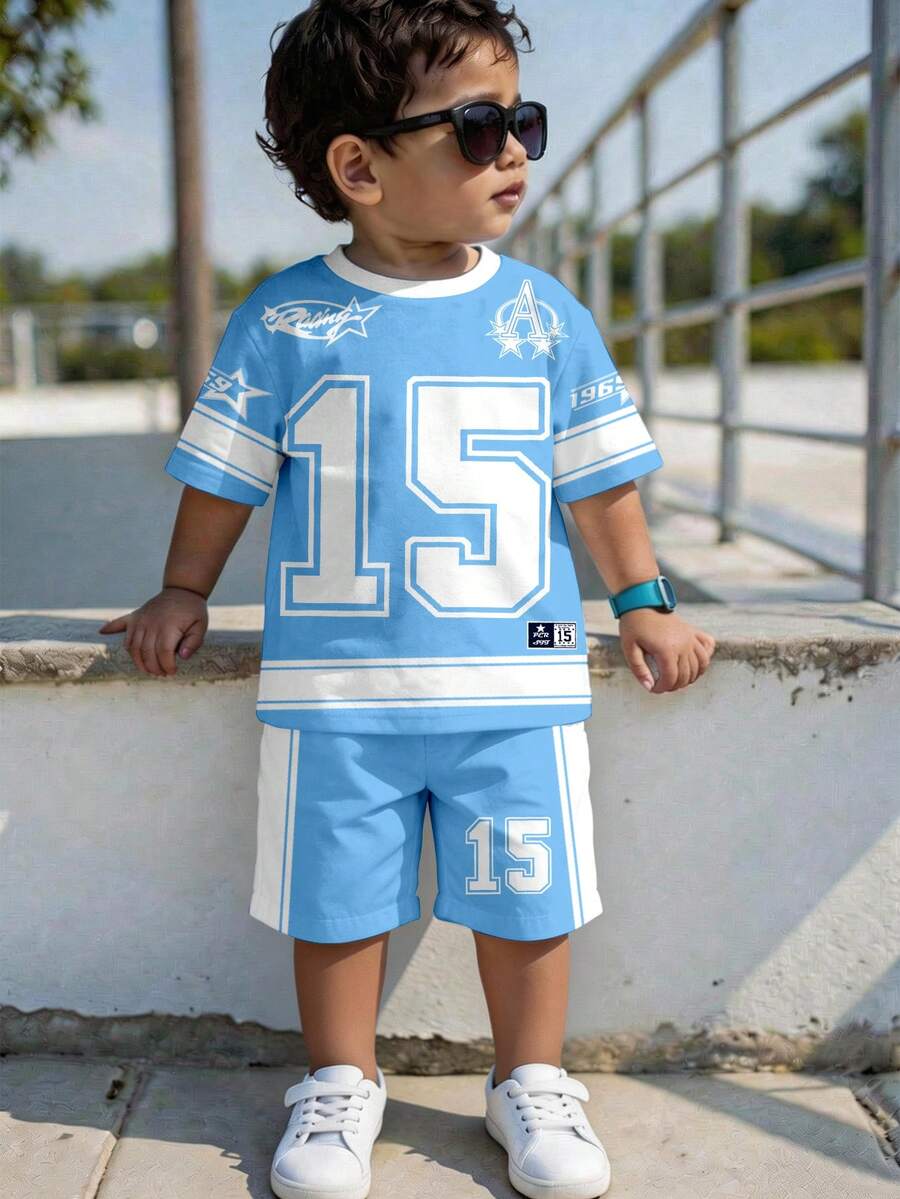 Baby Boy Brave Text Graphic Print T Shirt and Shorts Casual Summer Outfit Set