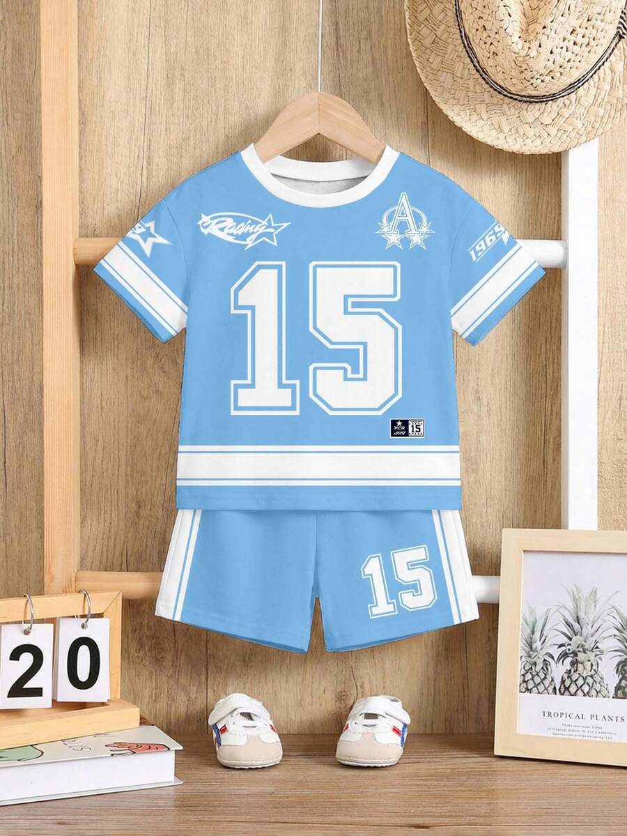 Baby Boy Brave Text Graphic Print T Shirt and Shorts Casual Summer Outfit Set