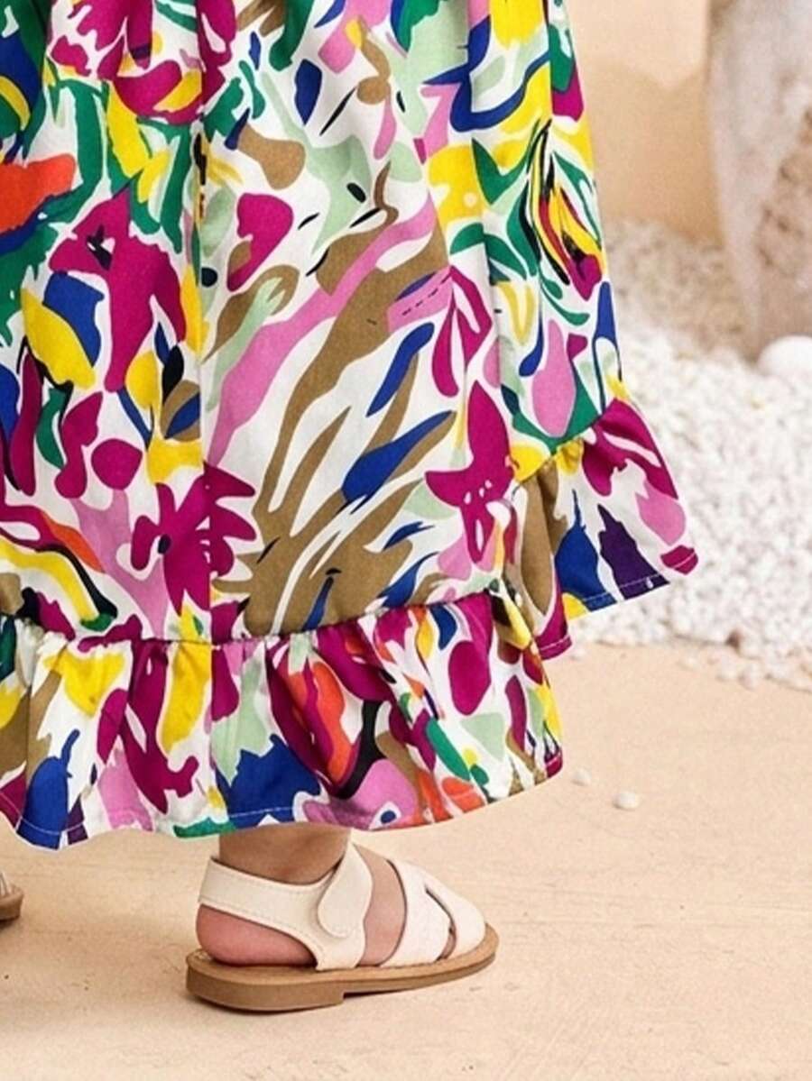 Little Girls Tropical Halter Sundress With High Low Hem Beach Vacation Wear