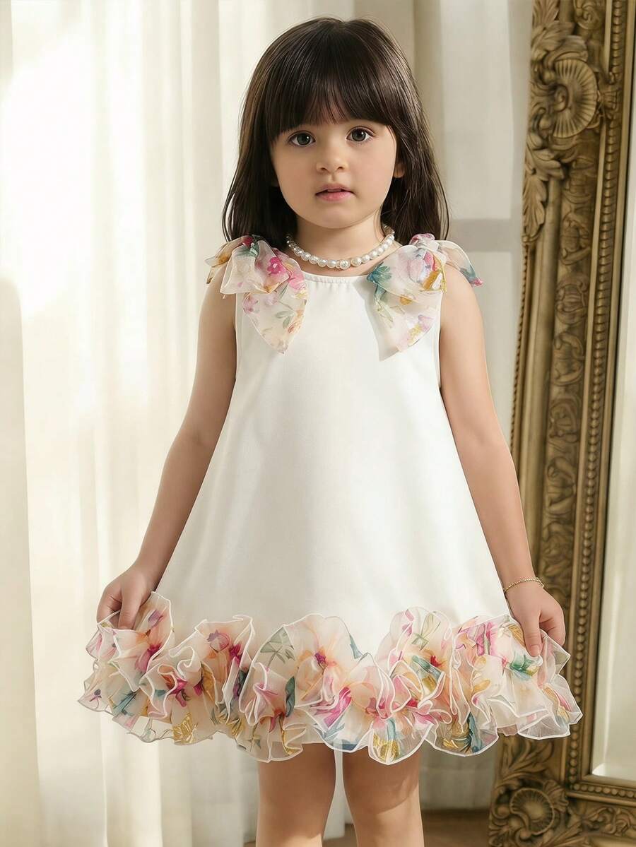 Little Girls Backless Floral Tulle Dress Sweet A Line Princess Party Wear