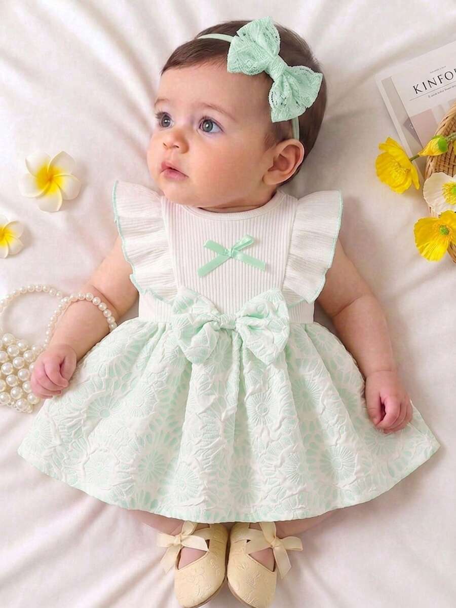 Baby Lace Collar Pink Bow Dress for Elegant Retro Summer Wear