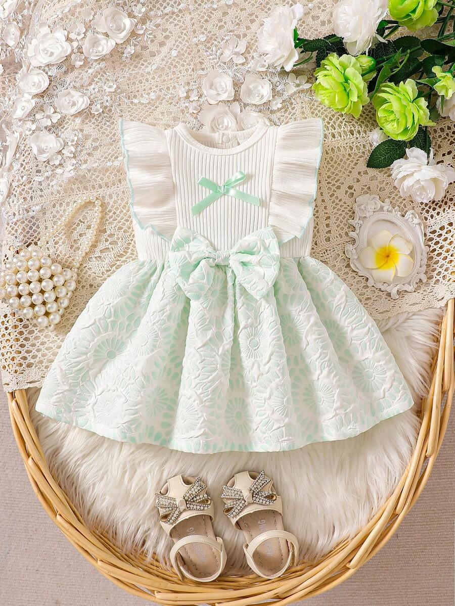 Baby Lace Collar Pink Bow Dress for Elegant Retro Summer Wear