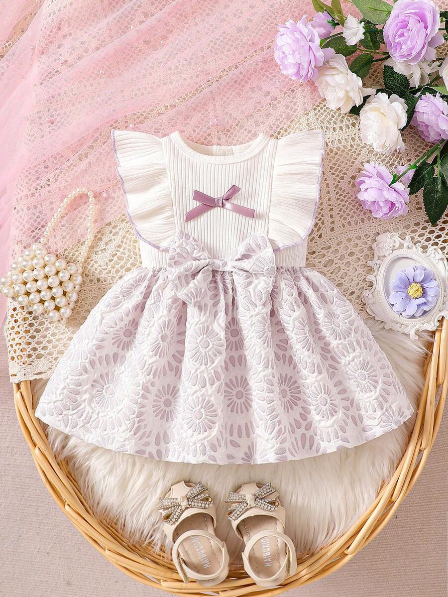Baby Lace Collar Pink Bow Dress for Elegant Retro Summer Wear